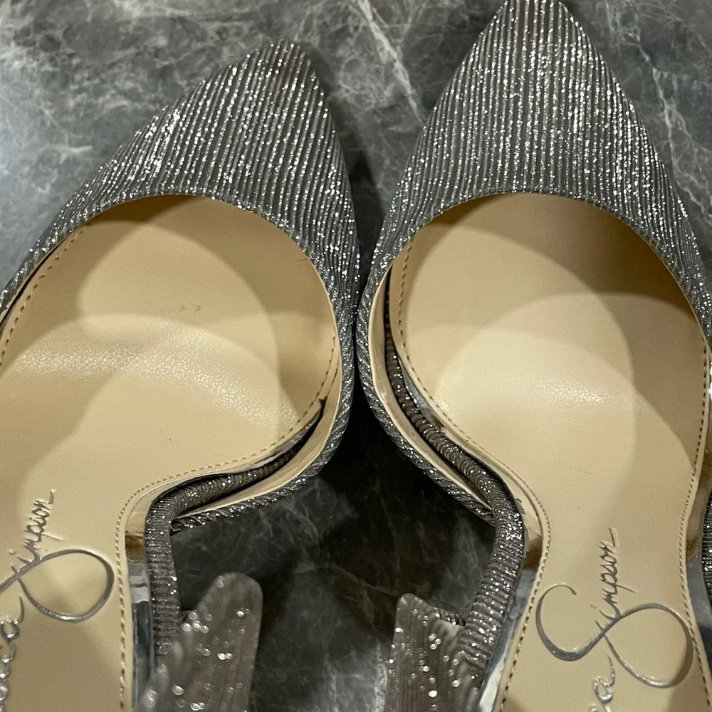 Jessica Simpson Prizma metallic silver Heels pumps “Cinderella” shoes Size 5.5 - Picture 9 of 11